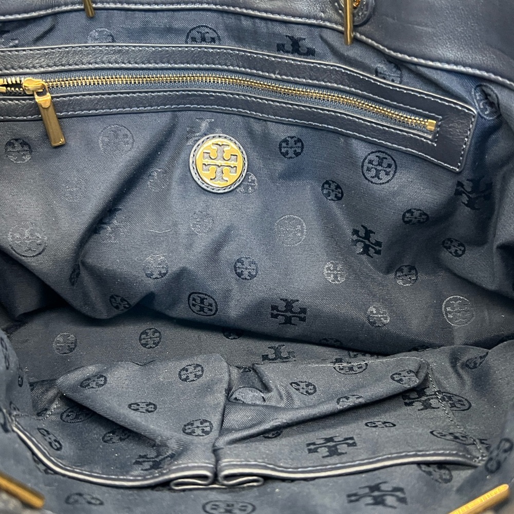 Tory Burch Navy and White Striped Chain-Handle Tote - Picture 8 of 9